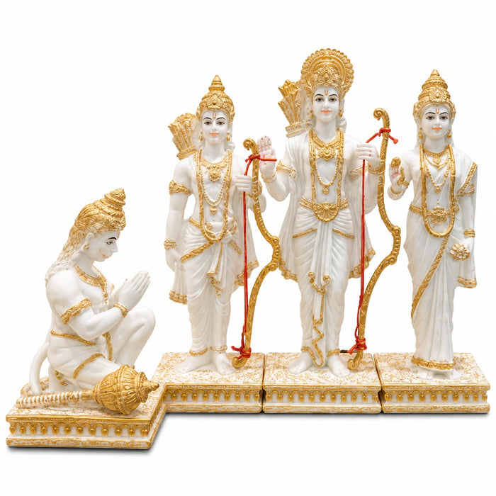 White & Gold Ram Darbar Idol Set with Hanuman – Decorative Hindu God Idols