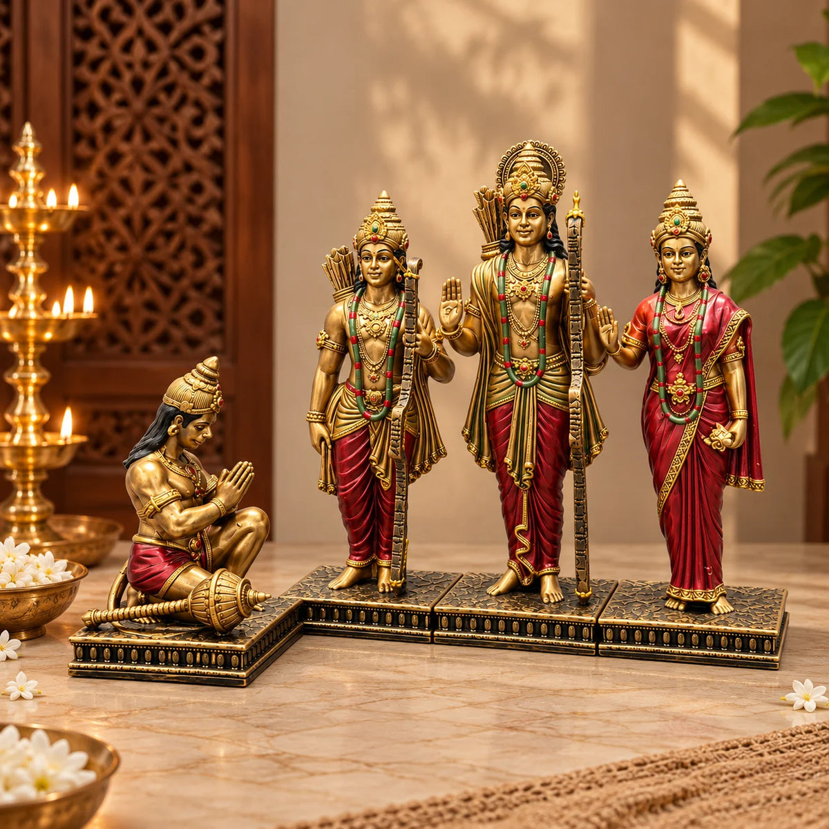 Antique Golden Ram Darbar Statue with Shri Ram, Sita, Lakshman and Hanuman