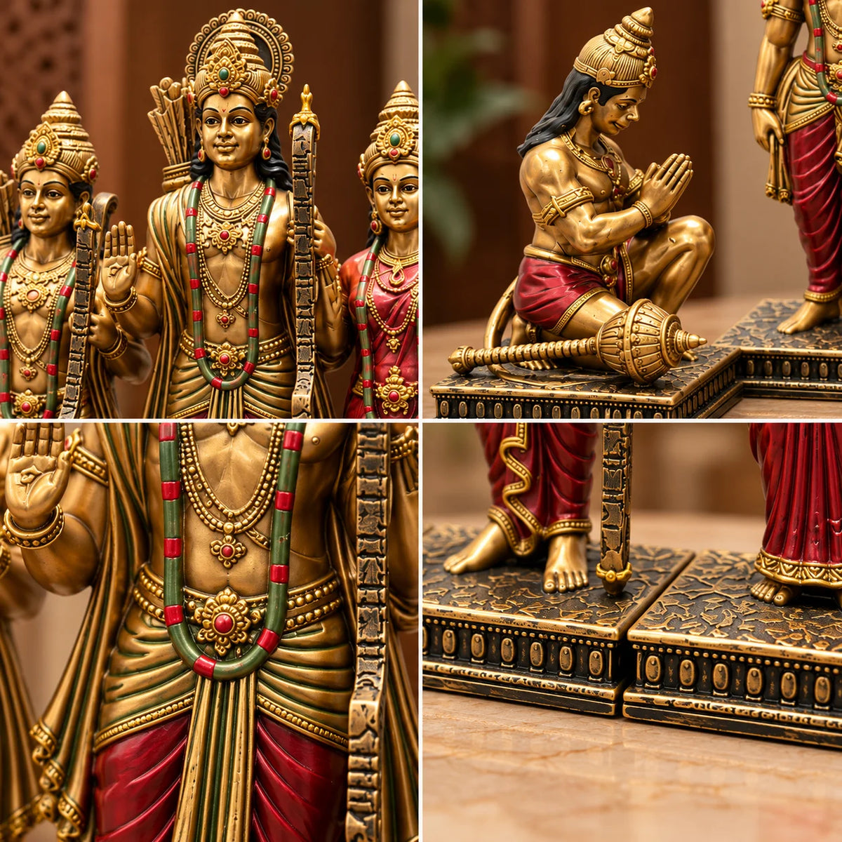 Antique Golden Ram Darbar Statue with Shri Ram, Sita, Lakshman and Hanuman