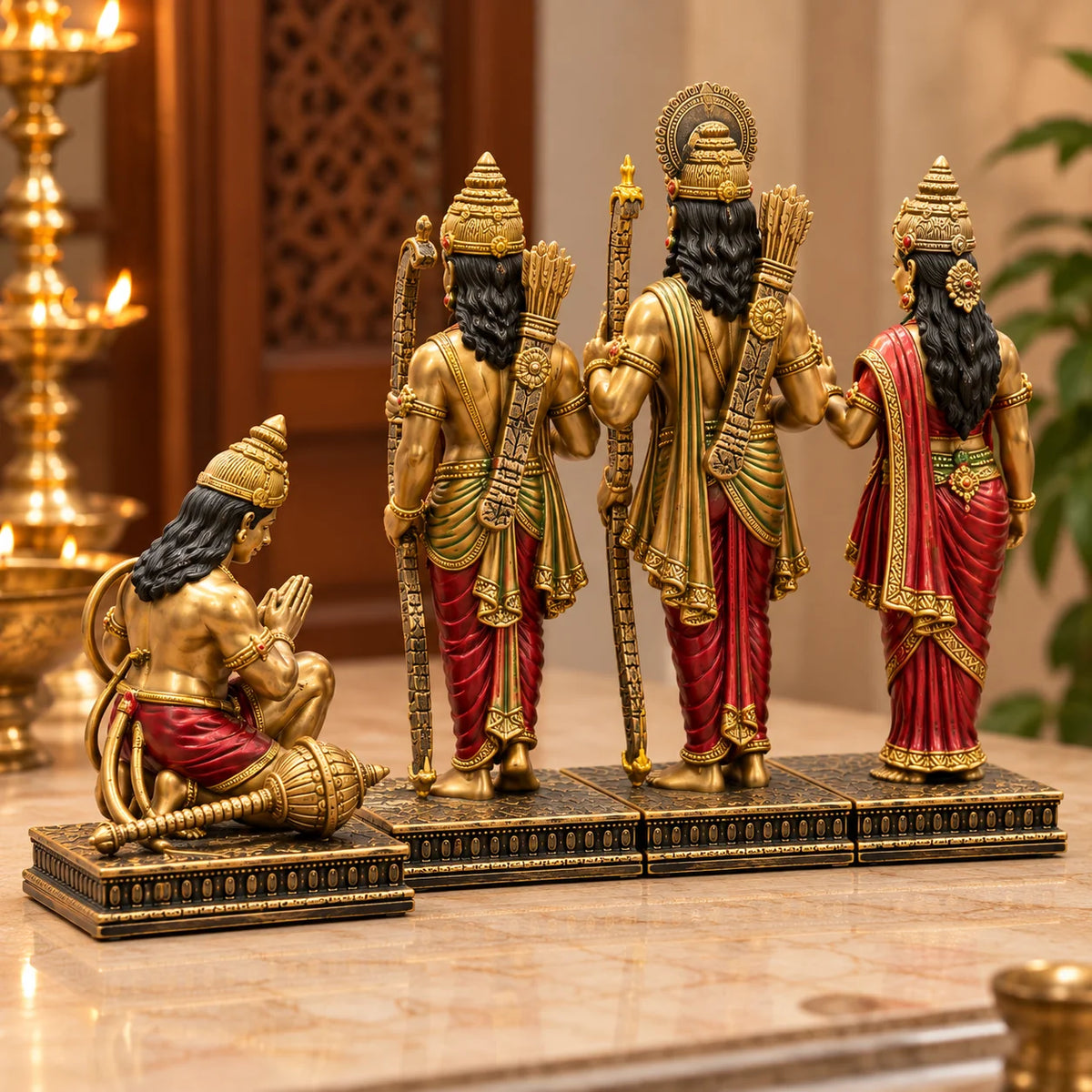 Antique Golden Ram Darbar Statue with Shri Ram, Sita, Lakshman and Hanuman
