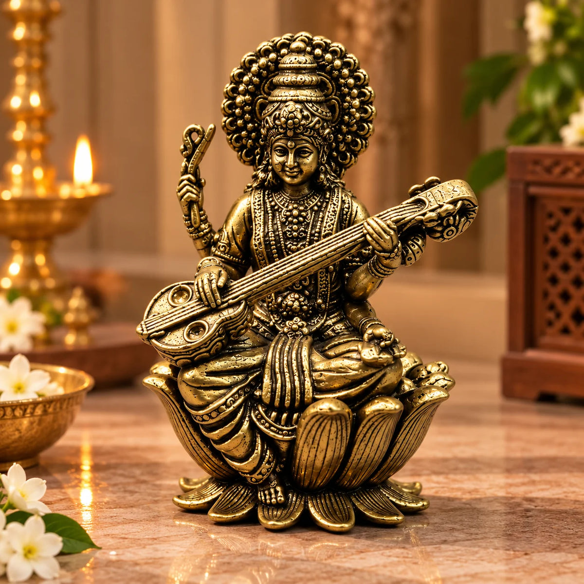 Antique Maa Saraswati Idol with Veena - Traditional Home Décor