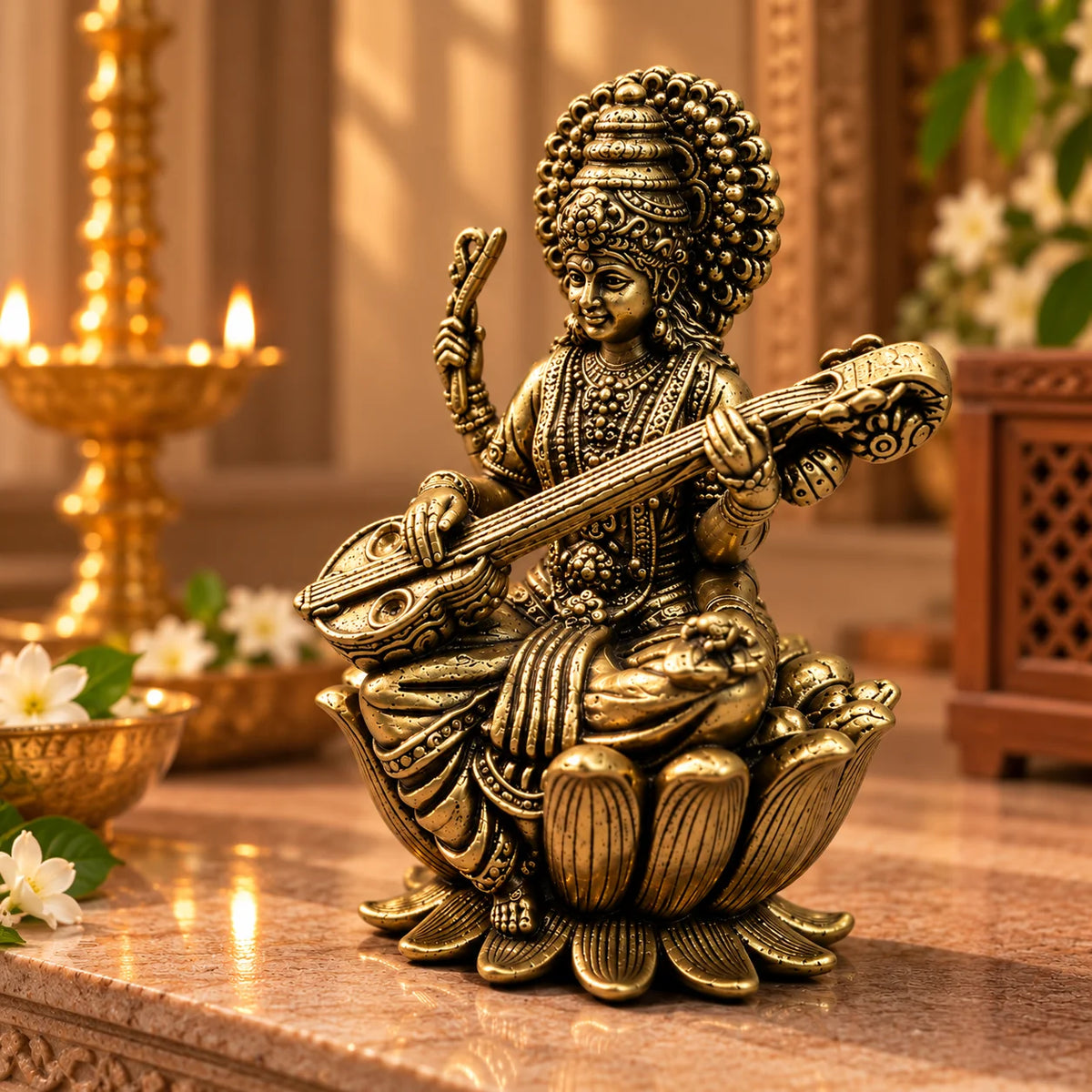 Antique Maa Saraswati Idol with Veena - Traditional Home Décor