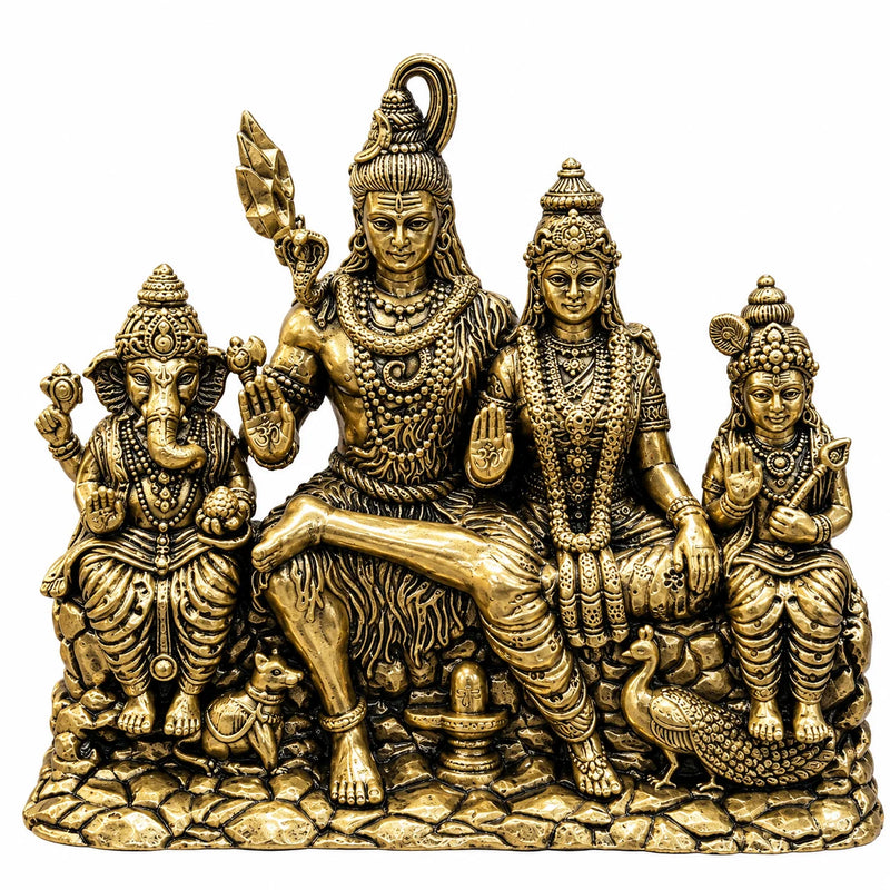 Brass Shiv Parivar Statue with Lord Shiva, Goddess Parvati, Lord Ganesha & Kartikeya
