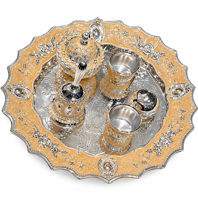 Premium Yellow & Silver Finish Pooja Thali Set with Decorative Bowls and Ritual Accessories