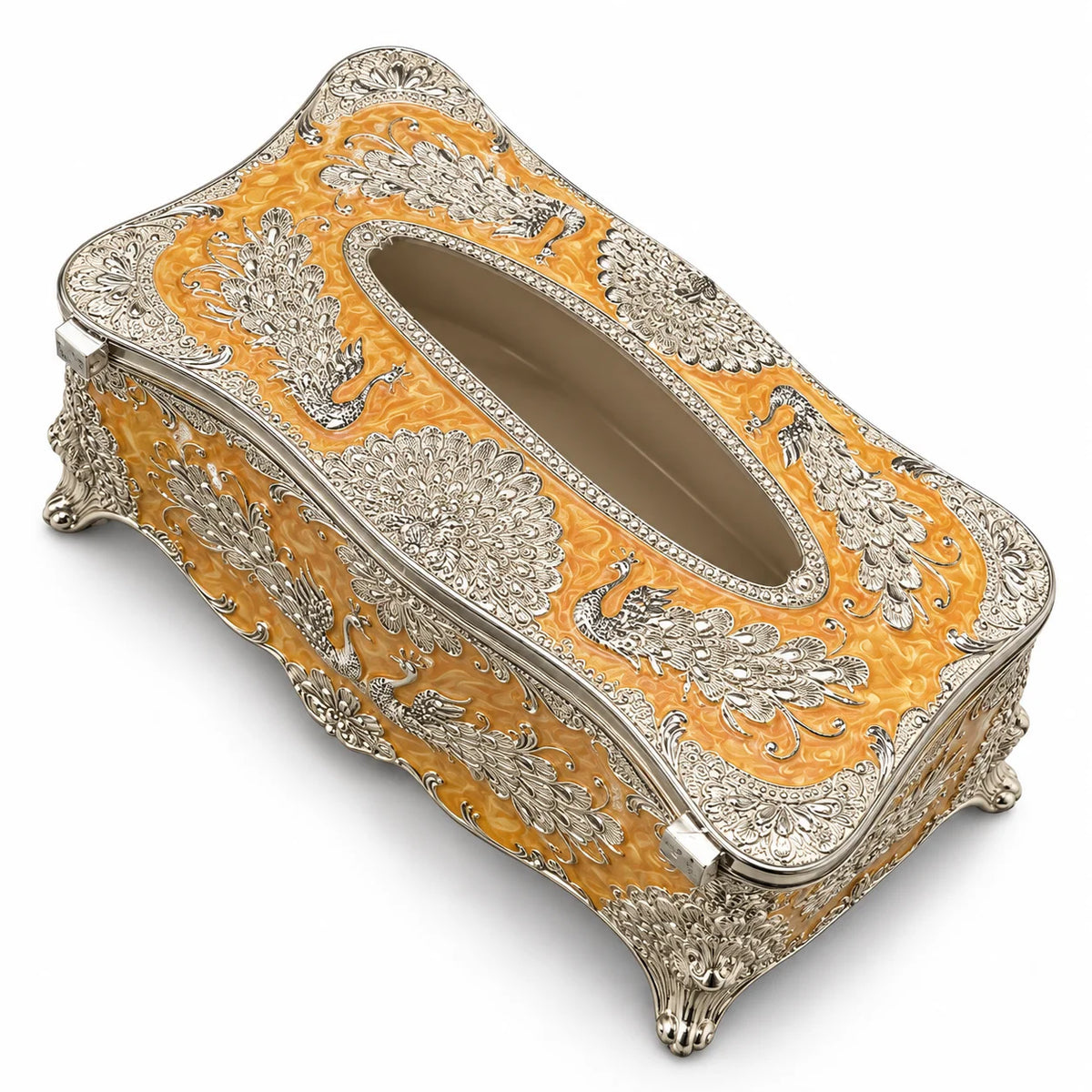 Yellow Peacock Decorative Tissue Box Holder