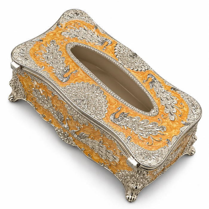 Yellow Peacock Decorative Tissue Box Holder