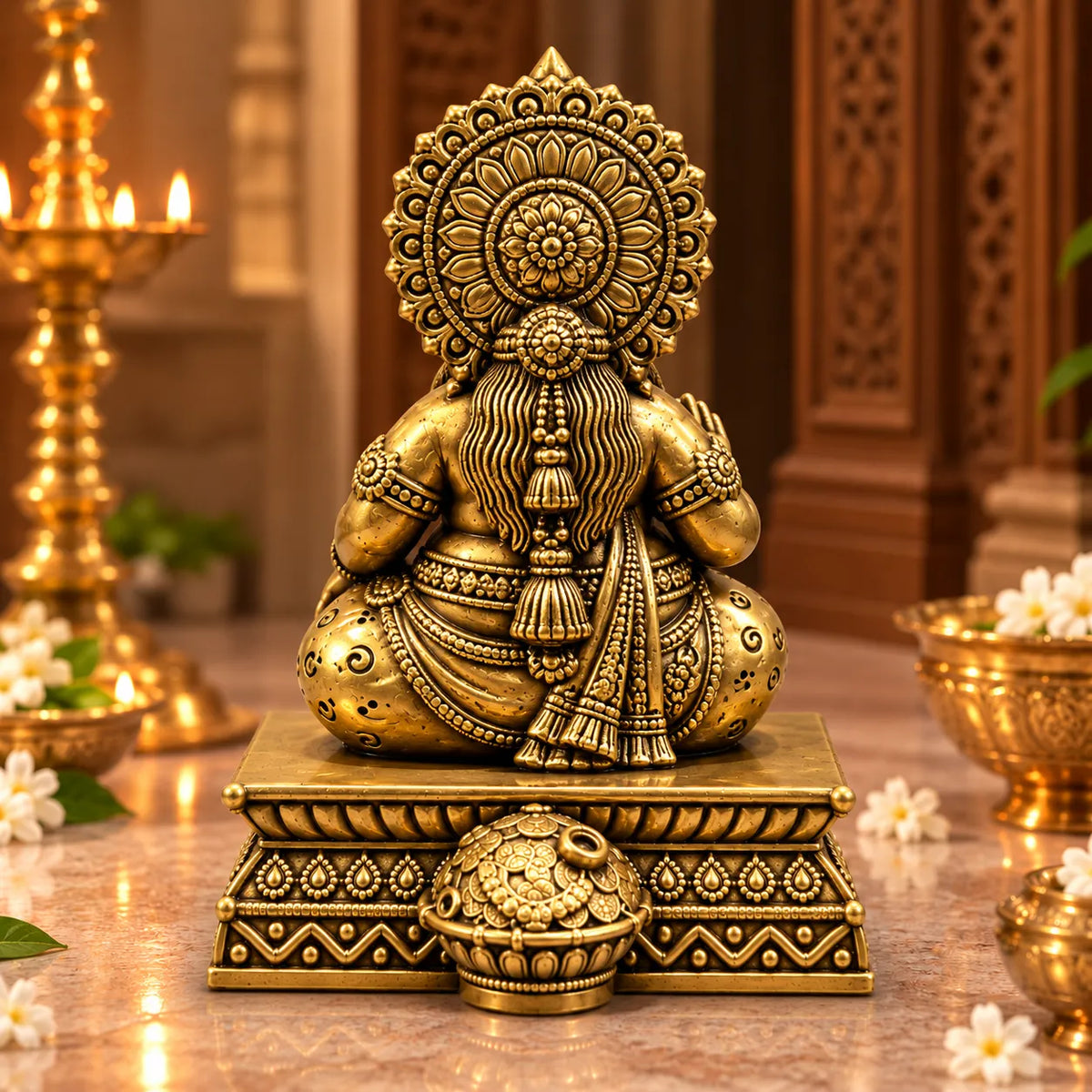 Antique Gold Finish Lord Kubera Idol with Decorative Base | Pooja & Home Décor