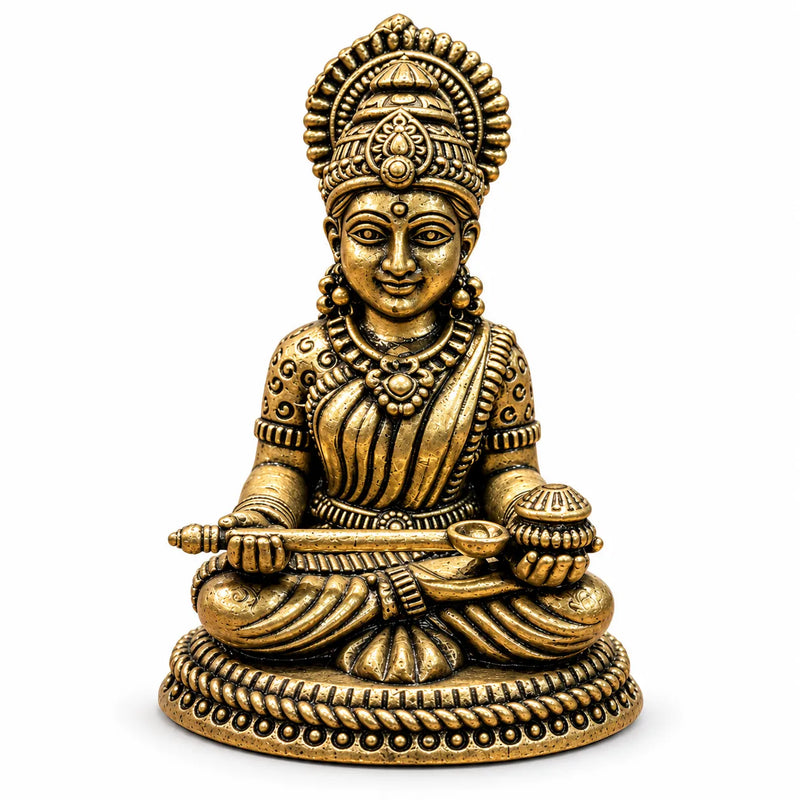 Antique Golden Shirdi Sai Baba Idol Seated on Ornate Round Pedestal