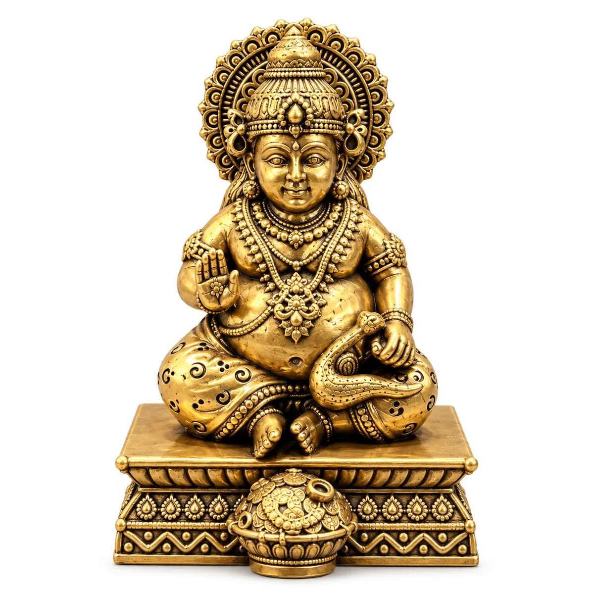 Antique Gold Finish Lord Kubera Idol with Decorative Base | Pooja & Home Décor