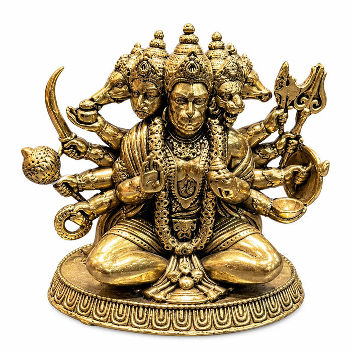 Antique Golden Multi-Armed Three-Faced Deity Idol with Ornate Round Pedestal