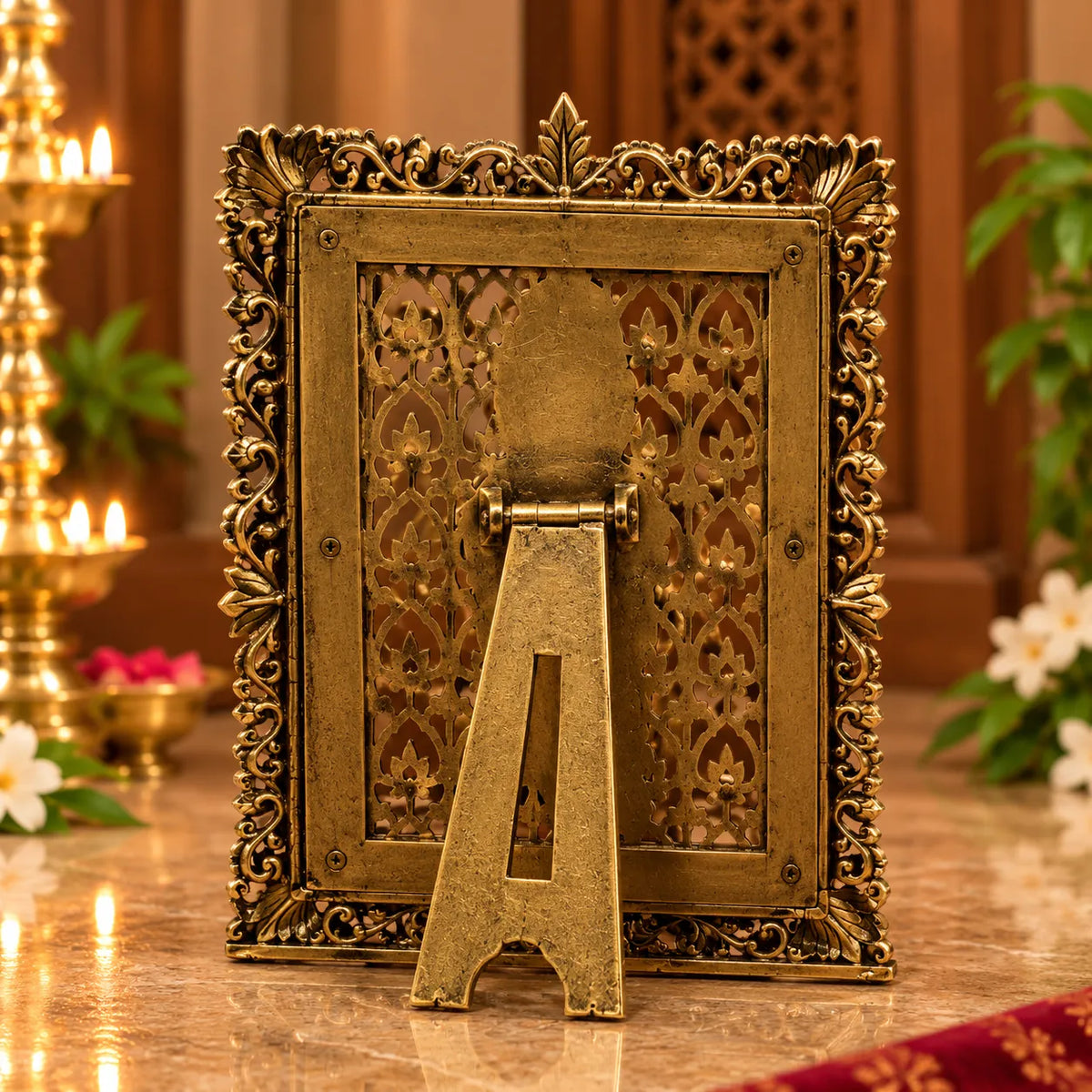 Antique Golden Panchmukhi Hanuman Idol in Ornate Decorative Frame